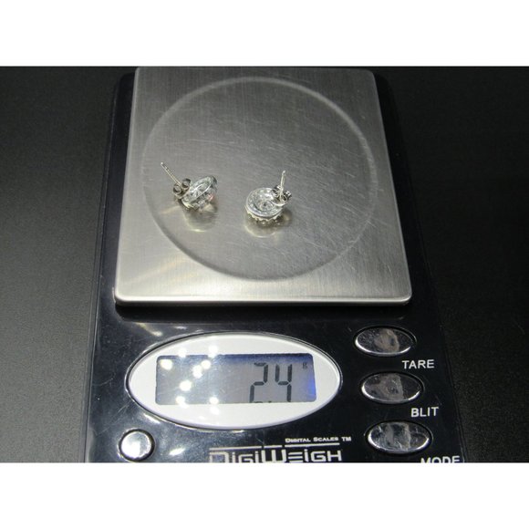 Sterling Silver Wonderful Round CZ Halo Stud Earrings Vintage Wedding Engagement - Picture 6 of 6